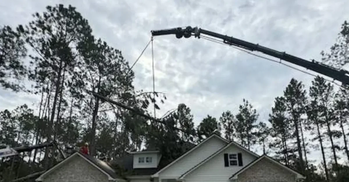 An arborist is inspecting the tree structure for storm damage risk in Tupelo