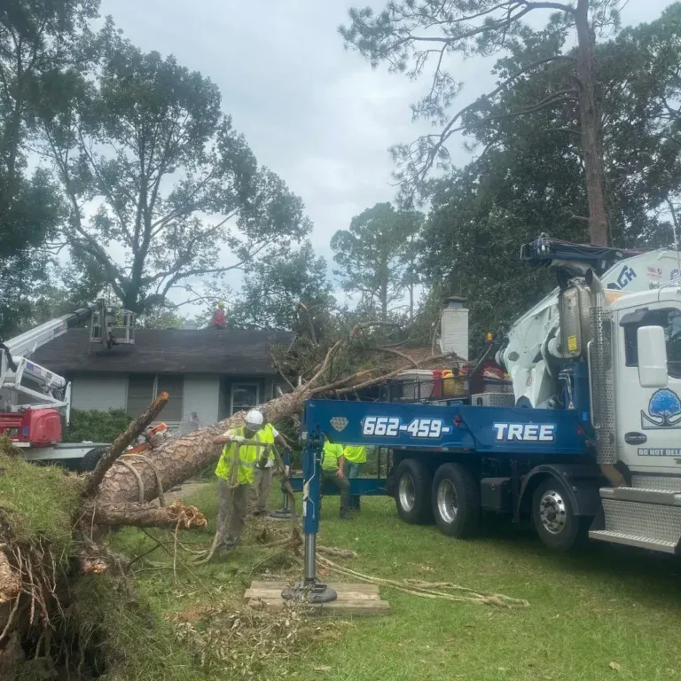 Arborist explaining tree removal options to a homeowner