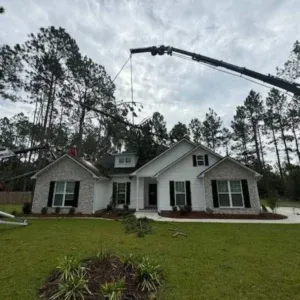 Professional arborist team providing tree service in a residential area in Fulton, MS